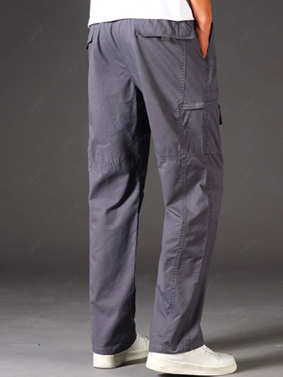 Solid Color Elastic Waist Topstitching Streetwear Straight Cargo Pants