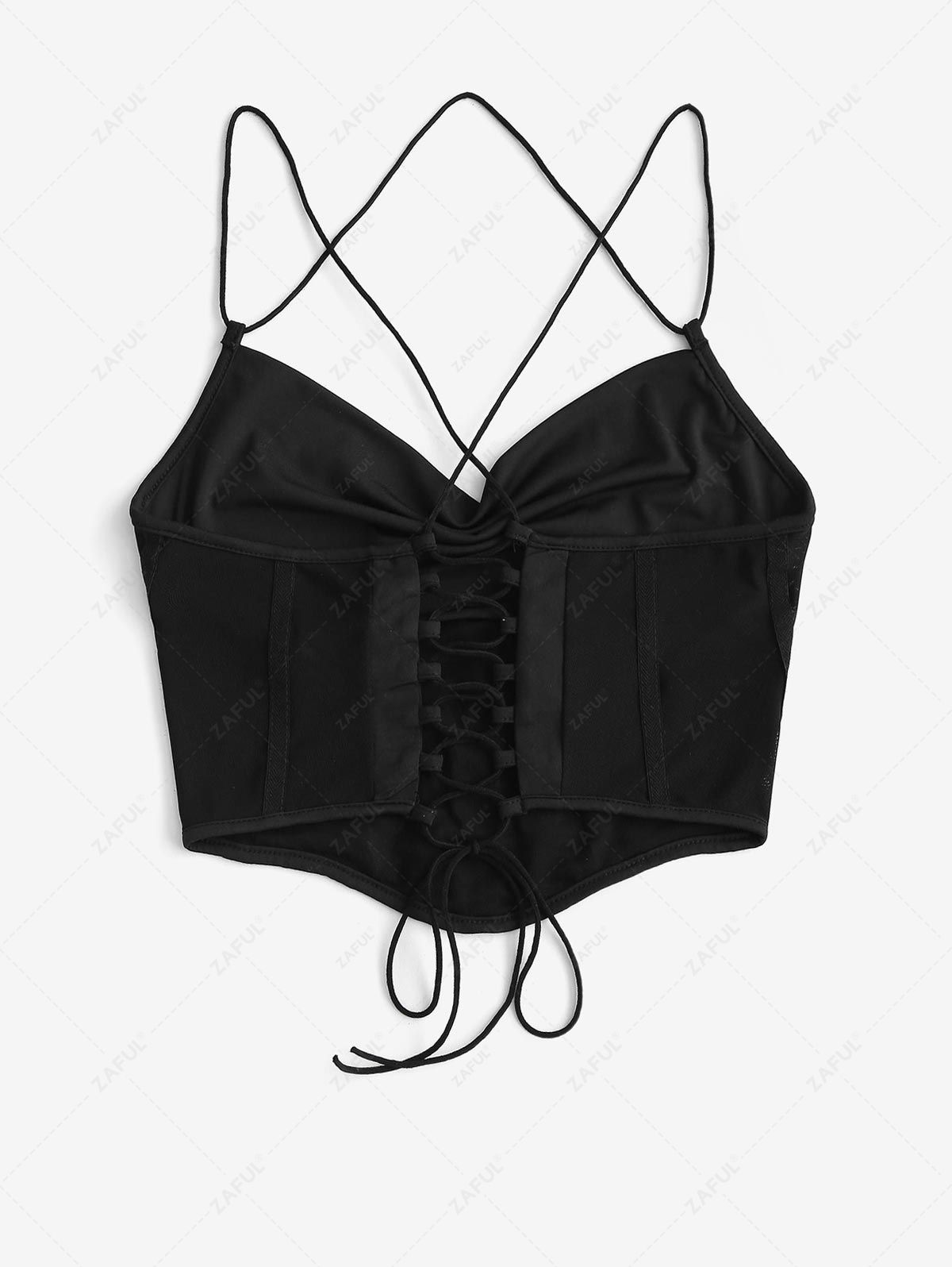 Mesh Panel Lace-up Draped Cami Bralette Top