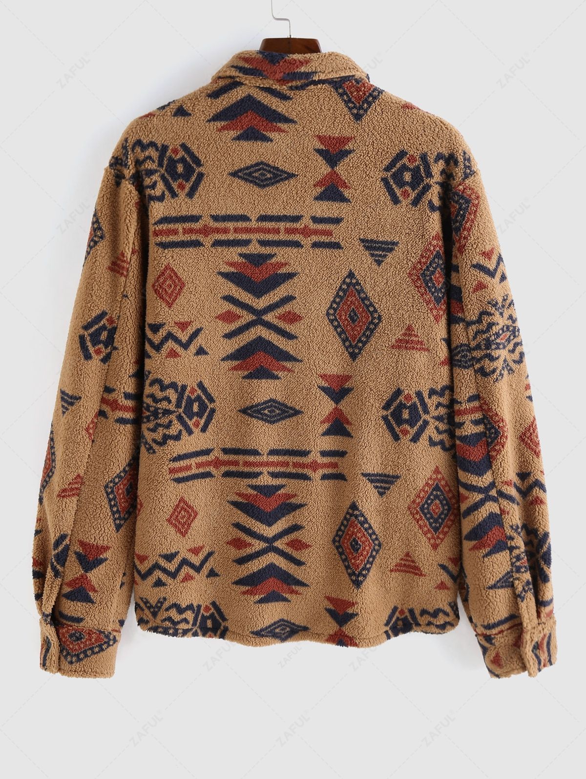 Jackets & Coats ZAFUL Ethnic Aztec Geo Printed Polar Fleece Fluffy Shacket Winter Shirt