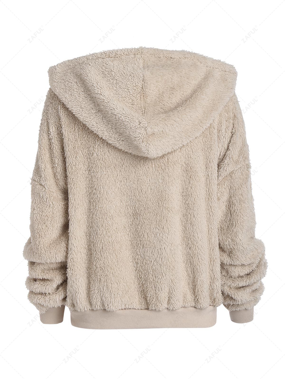 ZAFUL Faux Fur Fluffy Drop Shoulder Pocket Hoodie