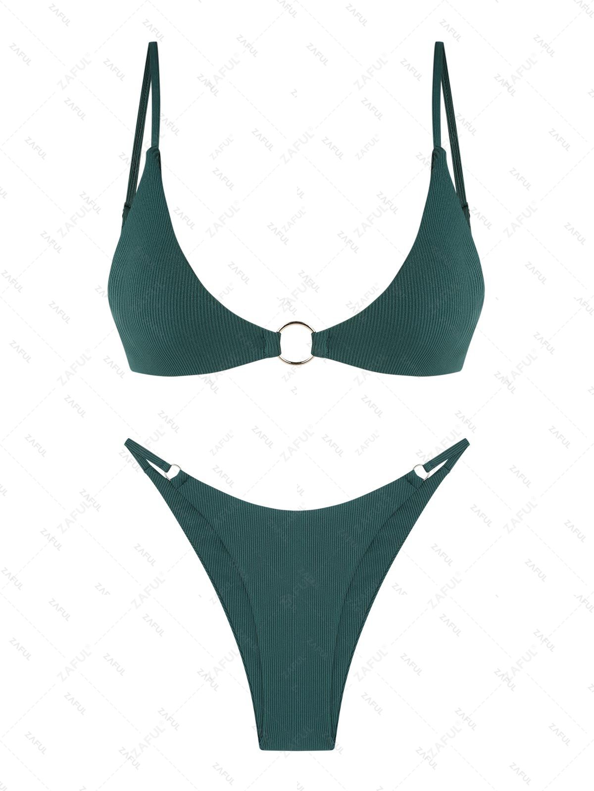 ZAFUL Ribbed O-ring String Bikini Swimsuit