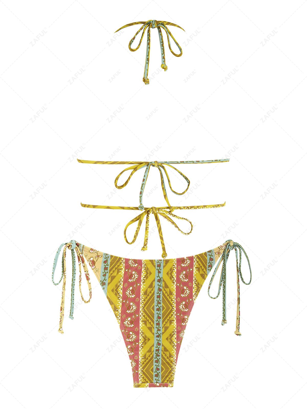 ZAFUL O-ring Tie Side Boho Printed String Bikini Swimwear