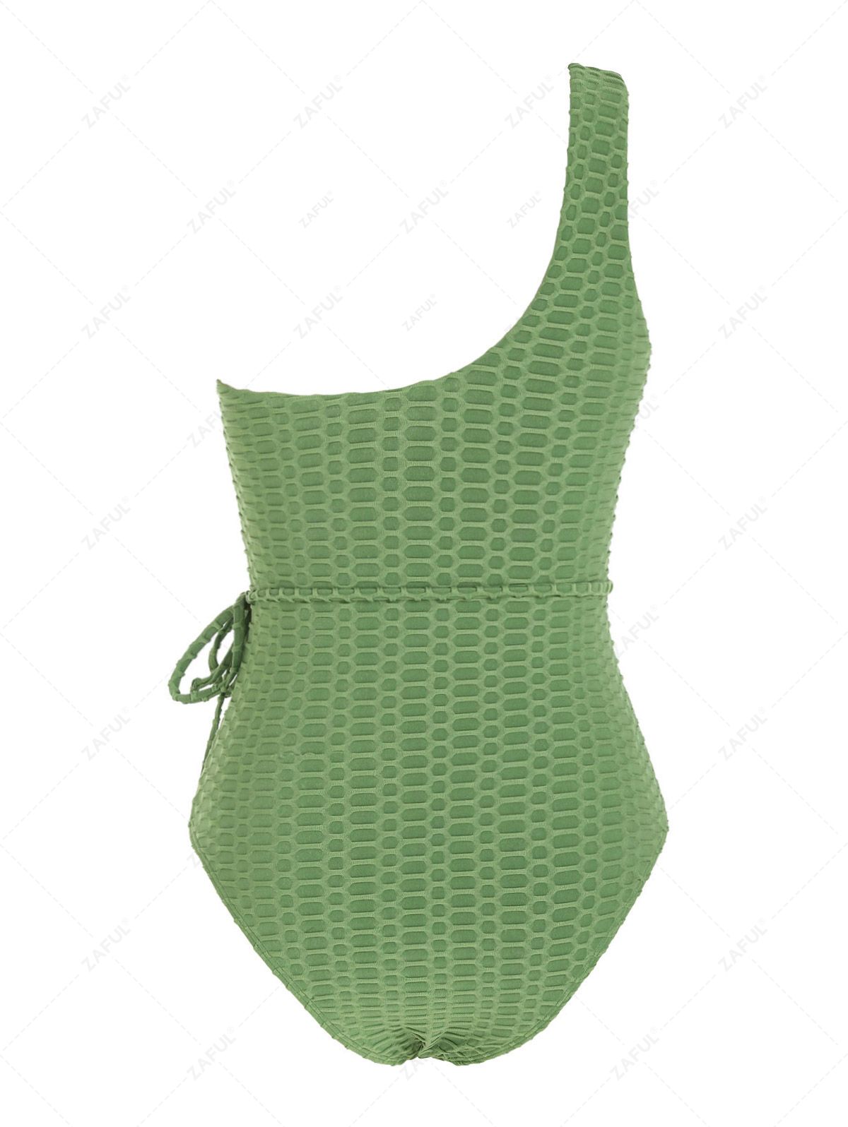 ZAFUL Tie Waist Honeycomb Textured One Shoulder One-piece Swimsuit