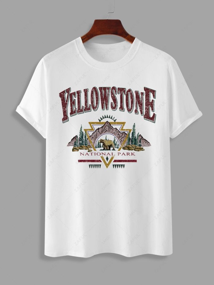   Zaful YELLOWSTONE NATIONAL PARK Pattern Short Sleeves T-shirt and Casual Shorts Set