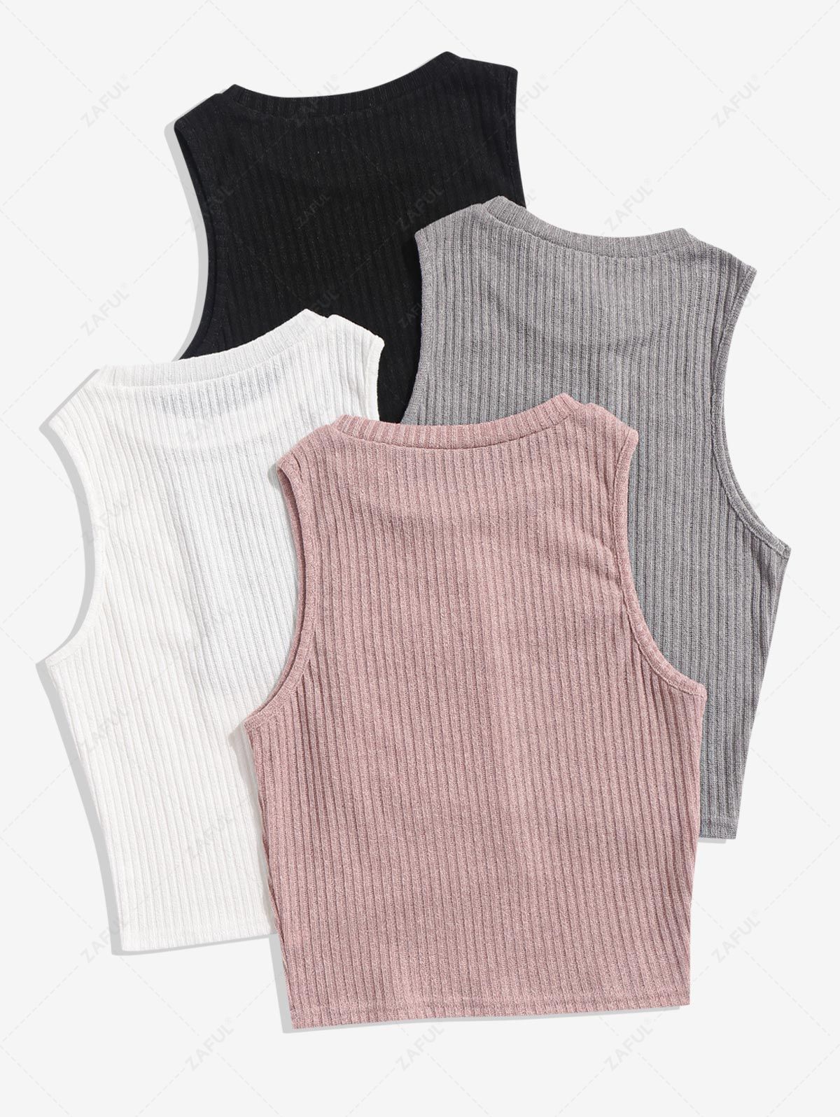 4 Pcs Solid Color Ribbed Knit Tank Top