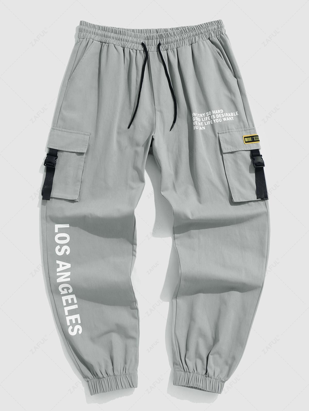 ZAFUL LOS ANGELES Slogan Pattern Multi-pocket Buckle Tape Design Cargo Pants