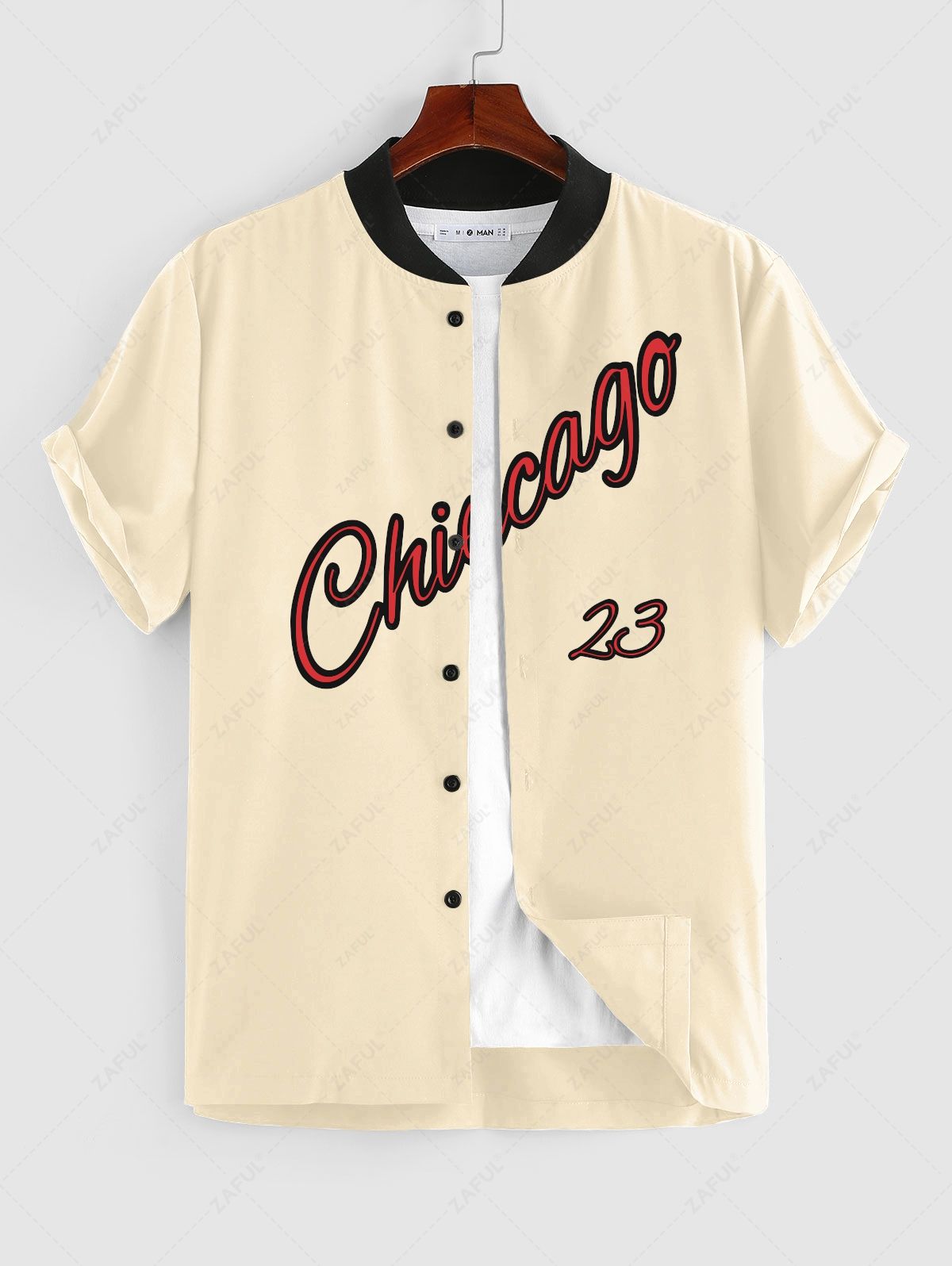   Zaful Chicago Short Sleeves Baseball Shirt With Letter Cargo Shorts Two Piece Set