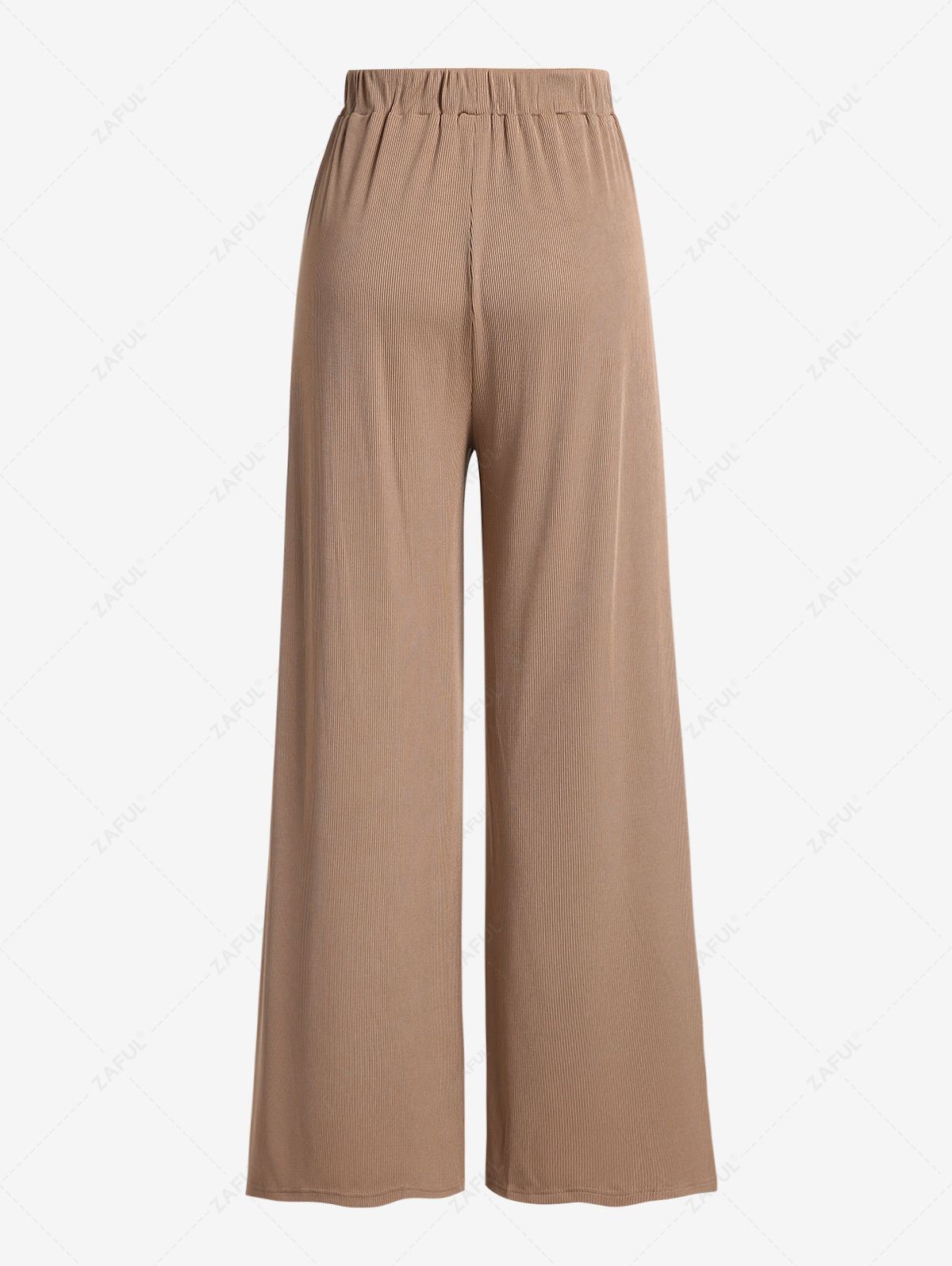 ZAFUL Women's Daily Solid Color Ribbed High Waisted Wide Leg Pull On Pants