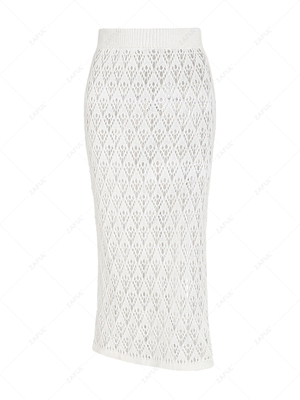 Beach Bottoms Side Thigh Split Crochet Knit Beach Cover Up Skirt