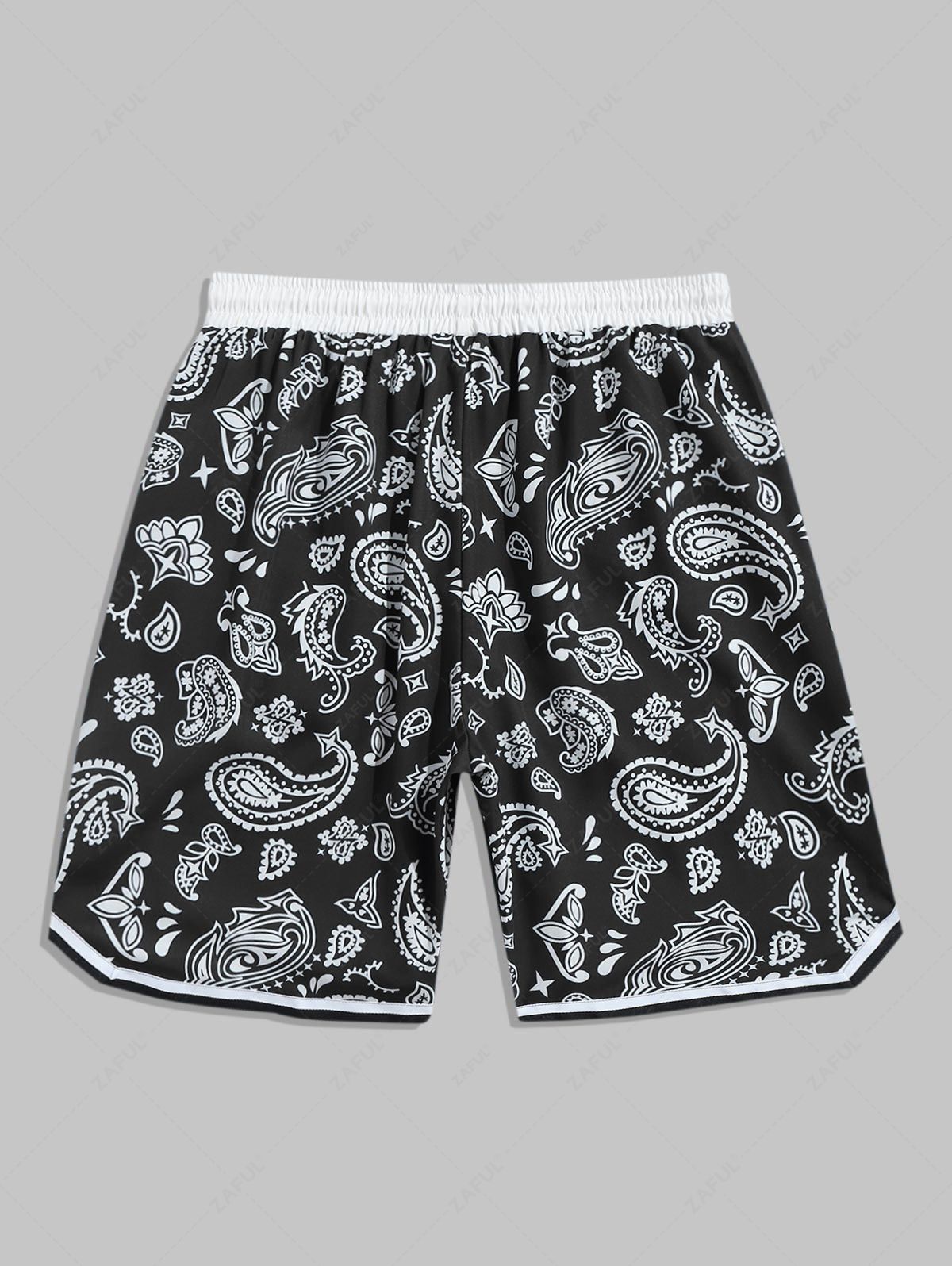  ZAFUL Men's Vintage Ethnic Paisley Floral Print Drawstring Summer Beach Vacation Shorts