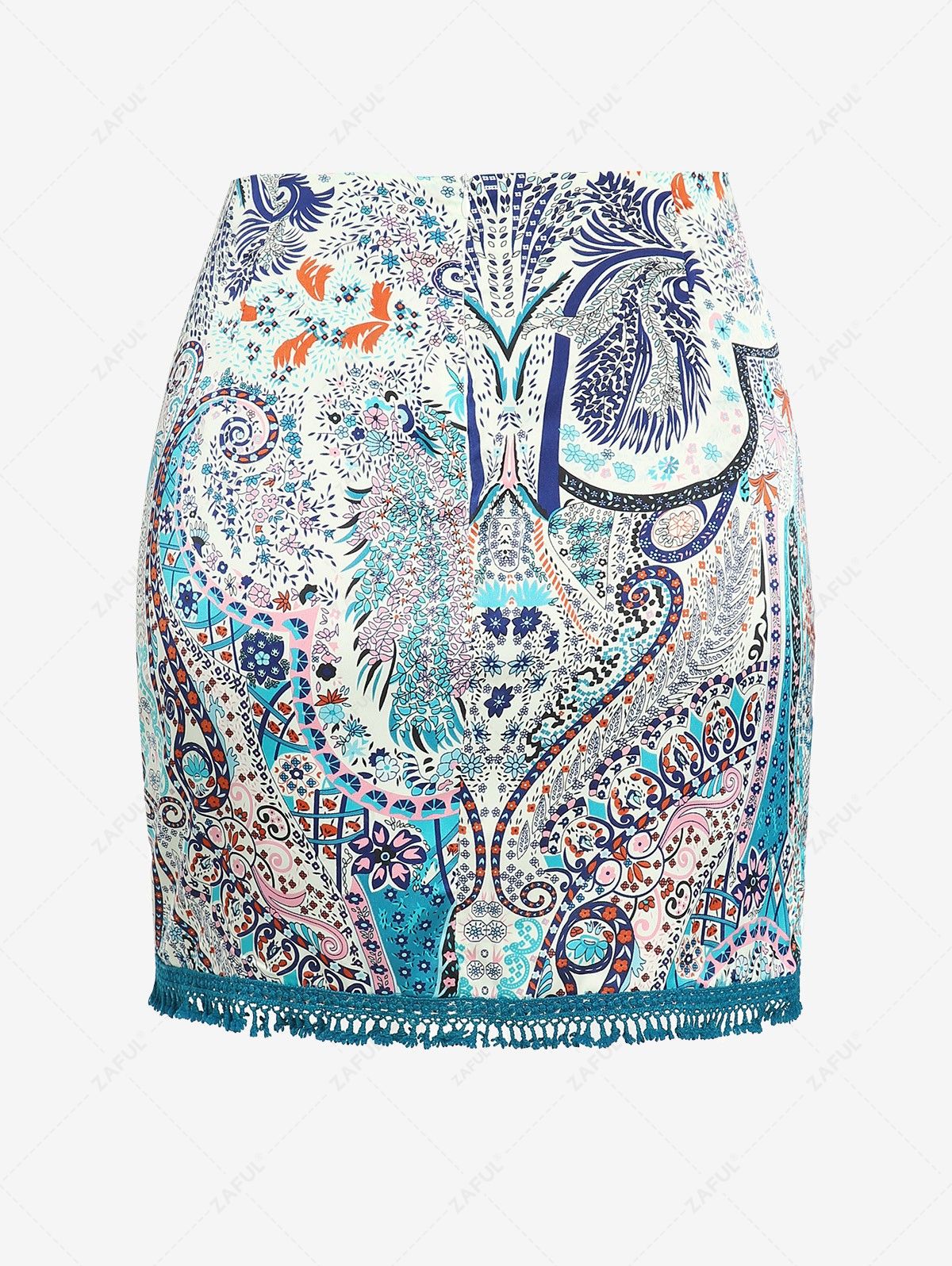  ZAFUL Bohemian Floral Crochet Tassel Tulip Hem Mini Skirt