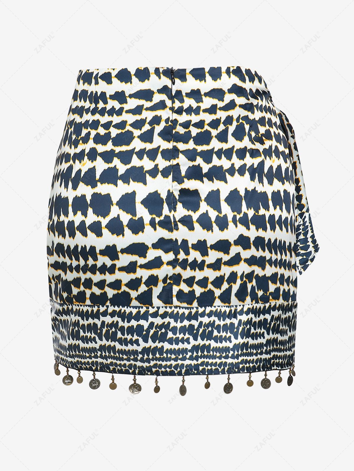  ZAFUL Women's Bohemian Abstract Print Crochet Tassel Tulip Hem Mini Skirt