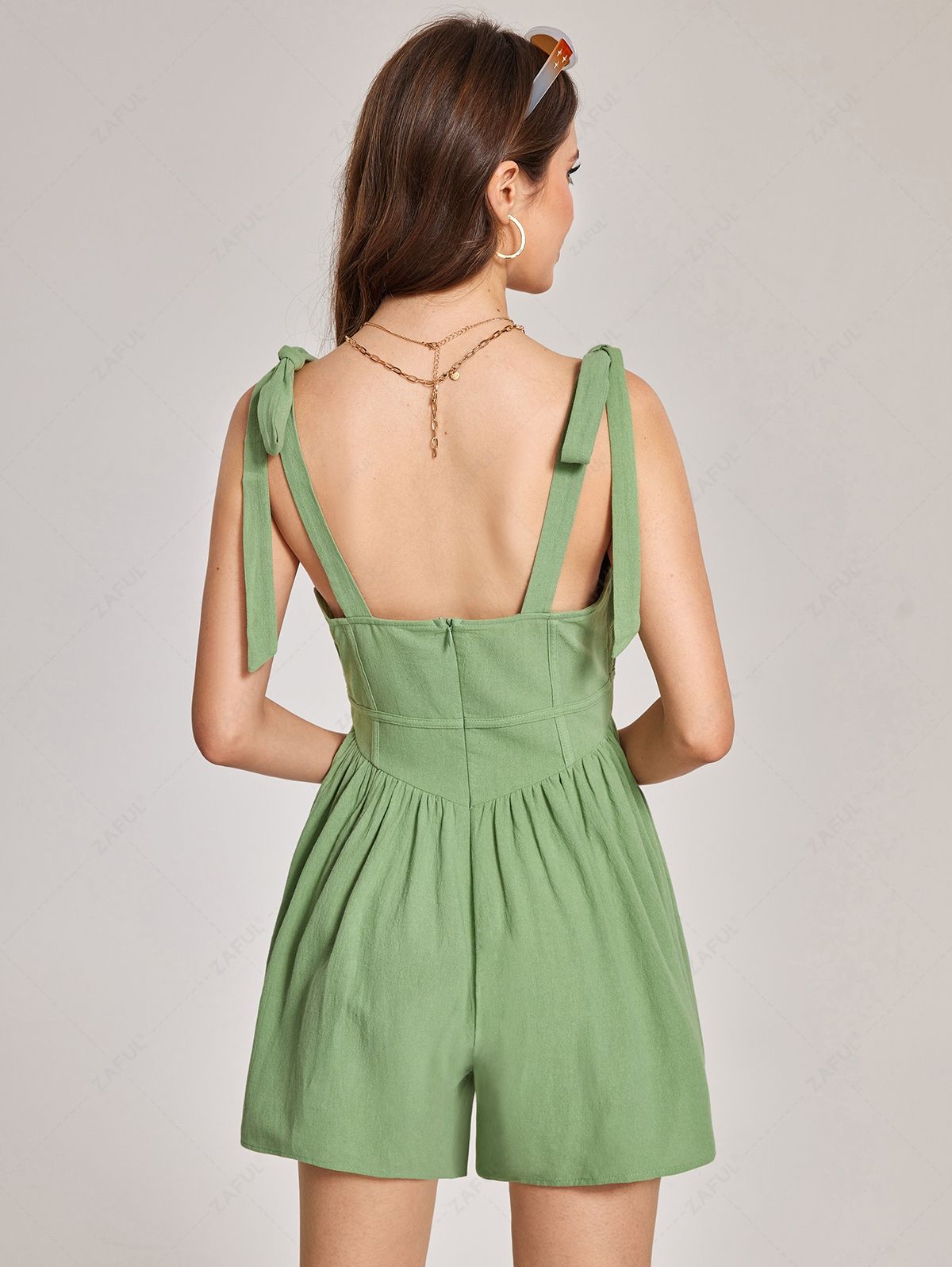 Jumpsuits & Rompers ZAFUL Tied Ruched Bust Corset Style Wide Leg Romper