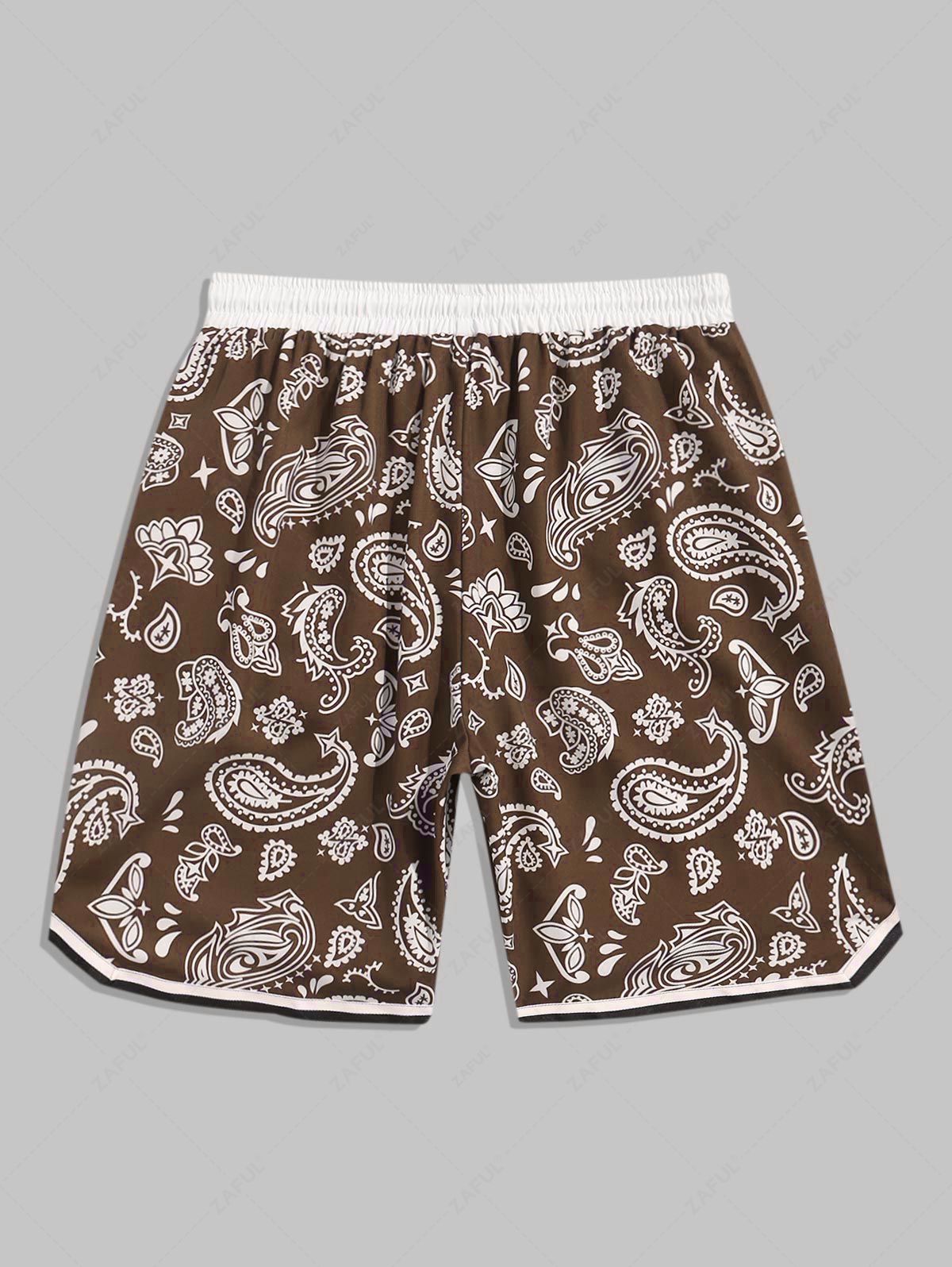 ZAFUL Men's Vintage Ethnic Paisley Floral Print Drawstring Summer Beach Vacation Shorts