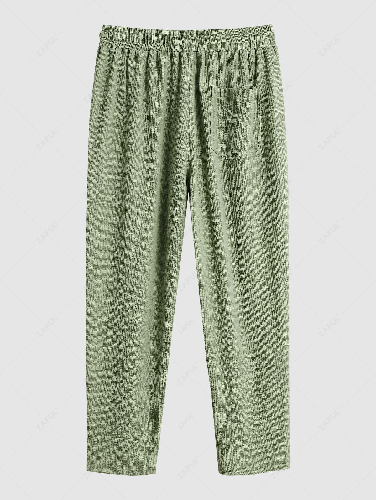 ZAFUL Men's Drawstring Crinkle Textured Solid Color Basic Casual Pants
