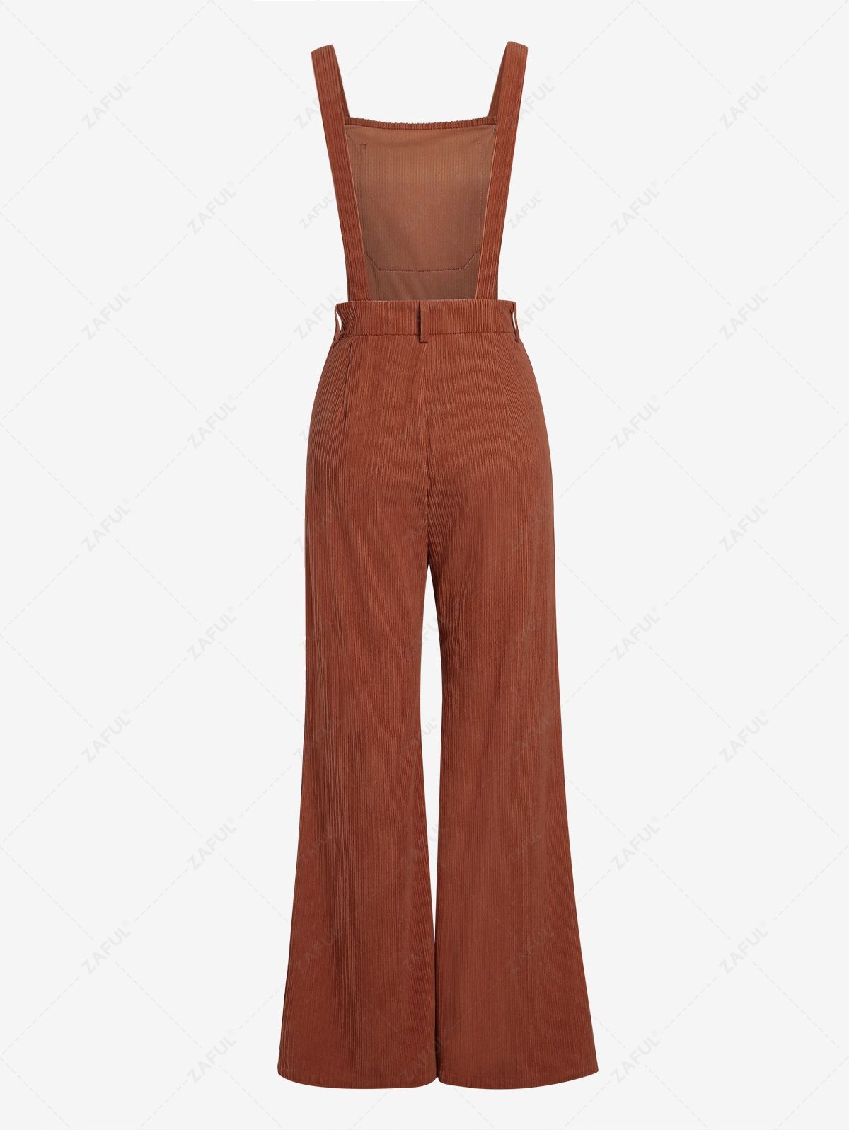 Jumpsuits & Rompers ZAFUL Women's Solid Color Casual Daily Pockets Corduroy Pleated Waist Pinafore Overalls Wide Leg Jumpsuit
