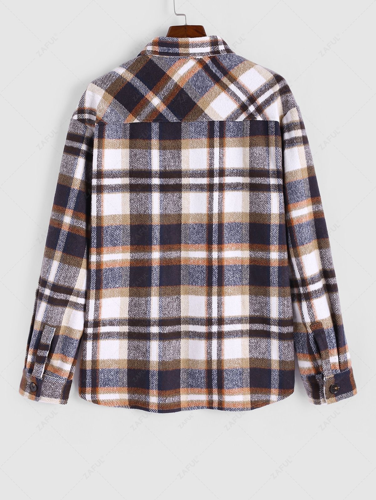 ZAFUL Men's Casual Plaid Wool Blend Flap Pockets Button Up Long Sleeve Cargo Shacket