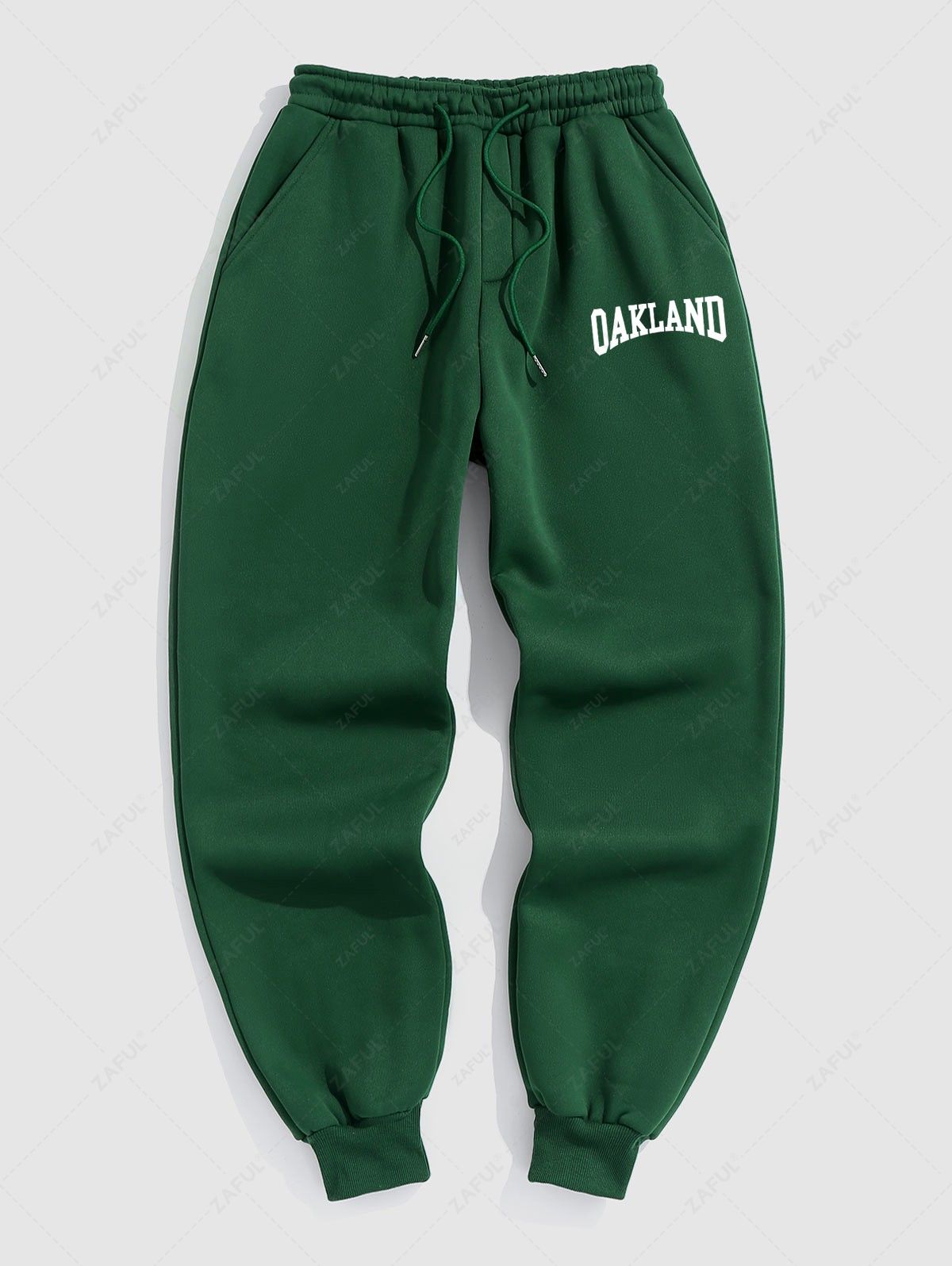 Men's OAKLAND Letter Printed Thermal Fleece-lined Drawstring Beam Feet Jogger Pants