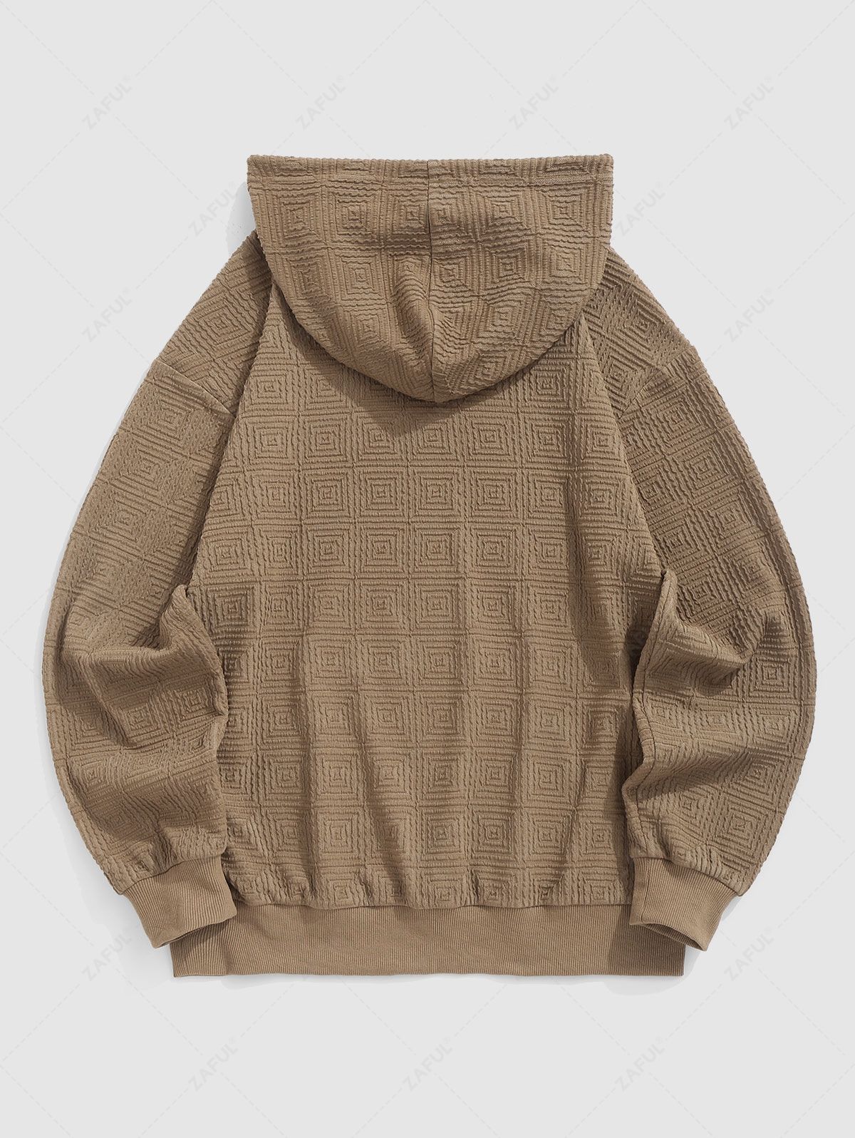  ZAFUL Men's Casual Daily Drawstring Geo Jacquard Textured Kangaroo Pocket Pullover Hoodie