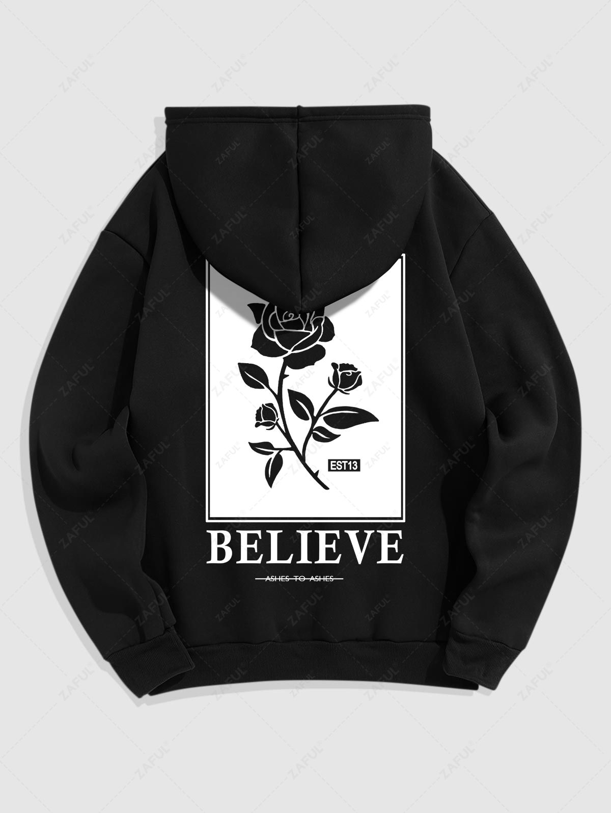 Men's Fleece-lined Tracksuit BELIEVE Rose Pattern Kangaroo Pocket Pullover Hoodie Chicago Jogger Sweatpants Two Piece Set