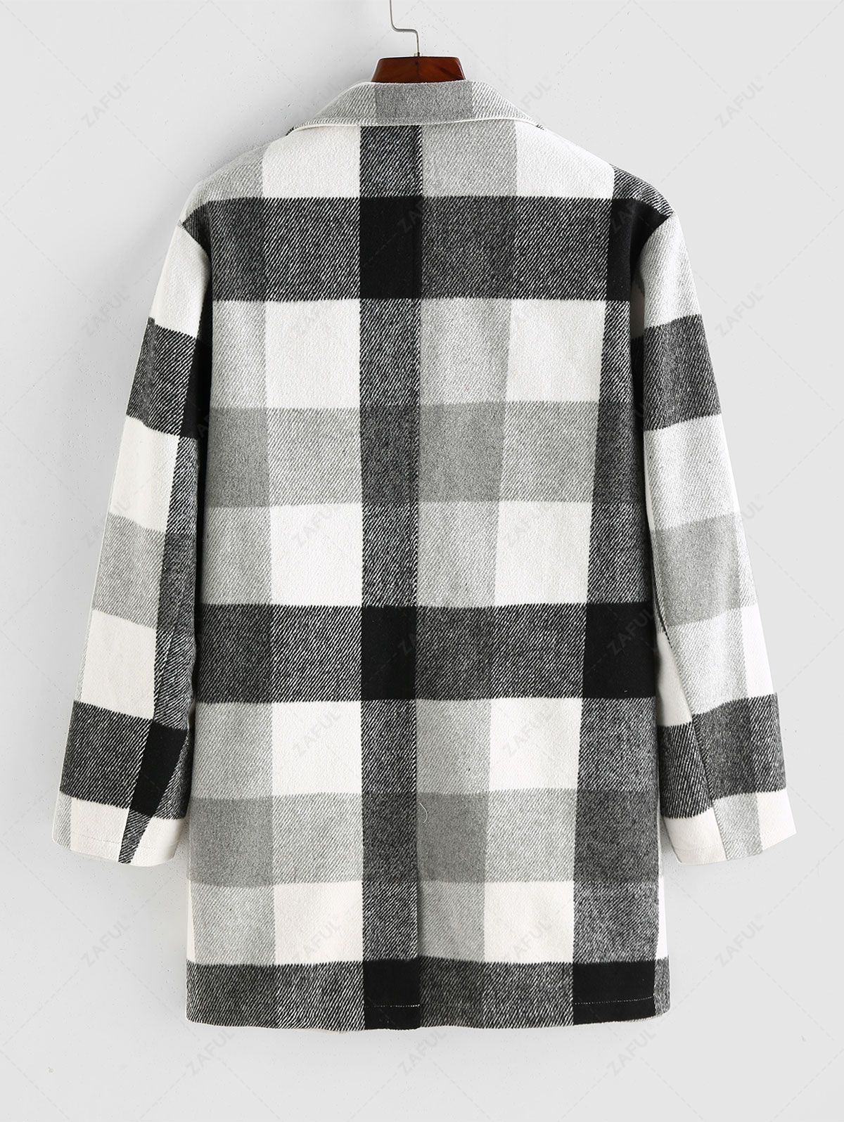 Jackets & Coats  Zaful Men's Plaid Pattern Button Front Faux Woolen Long Coat