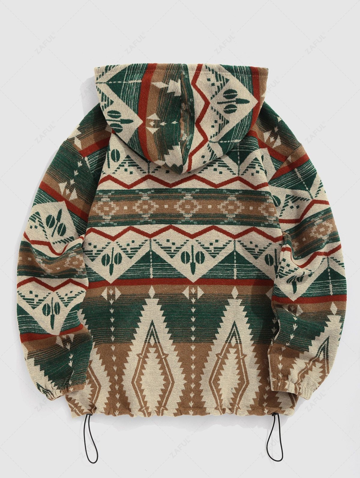  ZAFUL Men's Ethnic Aztec Geometric Pattern Woolen Quarter Zip Kangaroo Pocket Pullover Hoodie