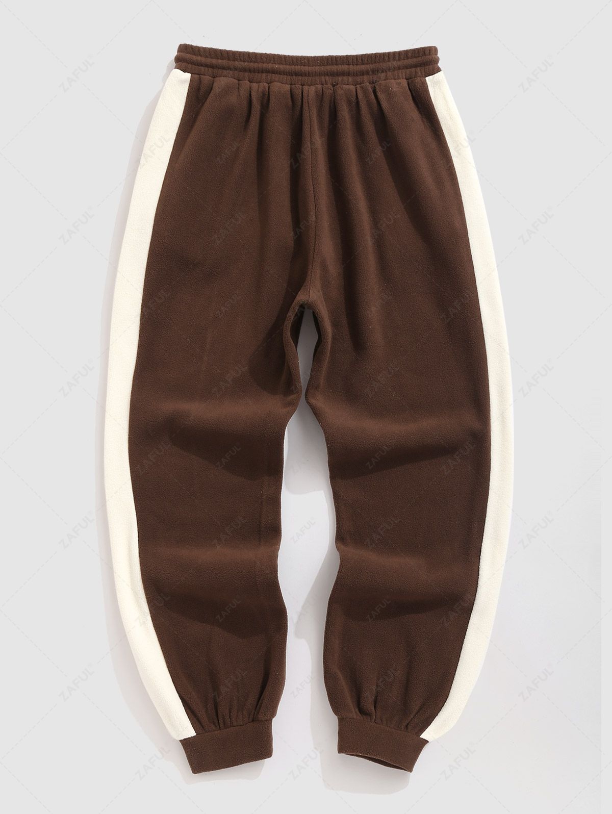 ZAFUL Men's Colorblock Label Patched Design Drawstring Beam Feet Fuzzy Fleece Casual Pants