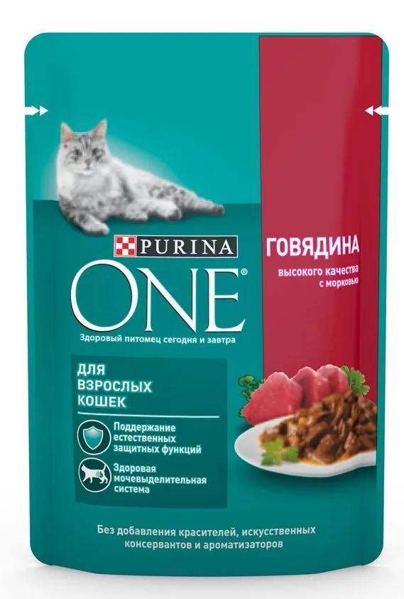 Влажный корм Purina ONE для взрослых кошек, говядина с морковью, 75гр