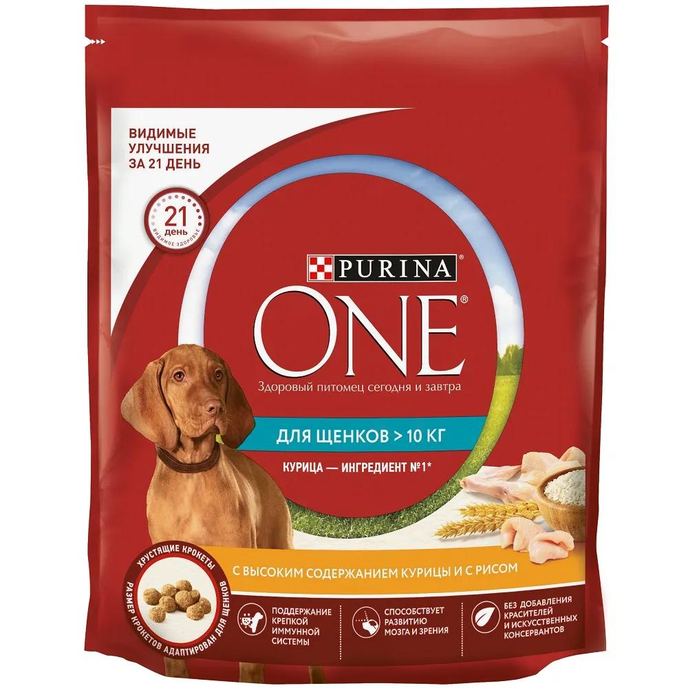 Сухой корм Purina ONE для щенков средних и крупных пород, с высоким содержанием курицы и с рисом, 700гр