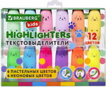 Набор мини текстовыделителей Brauberg KIDS ''CUTE CATS'' 12 цветов, линия 1-5 мм (152437)