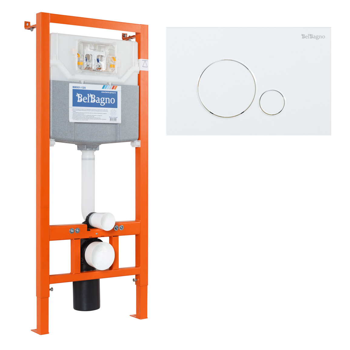 Сантехнические инсталляции Kомплект 2 в 1 Система инсталляции для унитазов BelBagno BB001-120 с кнопкой смыва BB014-SR-BIANCO белый