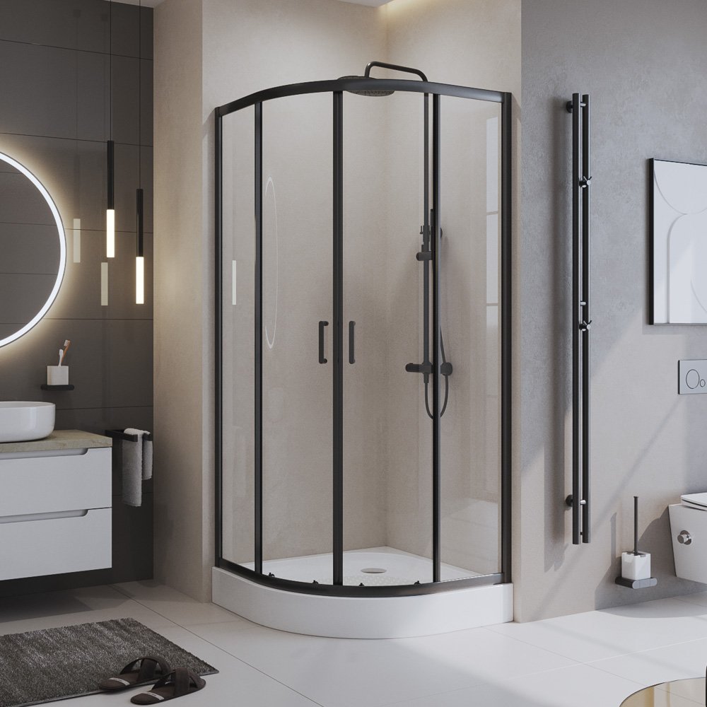 Душевой уголок BelBagno Uno 90х90 UNO-195-R-2-90-C-NERO стекло прозрачное, профиль черный, без поддона