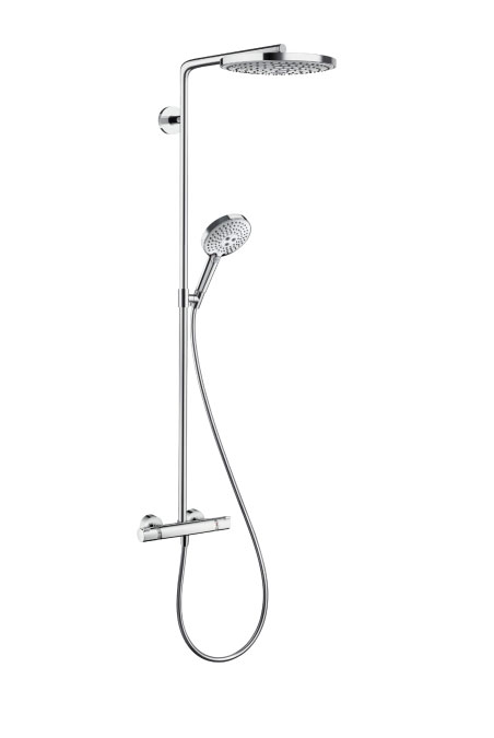 Душевая стойка Hansgrohe Raindance Select S 240 2 jet Showerpipe 27129400 с термостатом, без излива, белая, хром