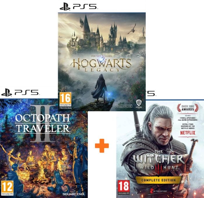 ИгроПак для PS5: Hogwarts Legacy + Ведьмак 3: Дикая охота. Полное издание + Octopath Traveler II