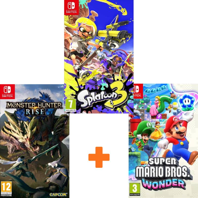 ИгроПак для Nintendo Switch: Splatoon 3 + Super Mario Bros. Wonder + Monster Hunter Rise