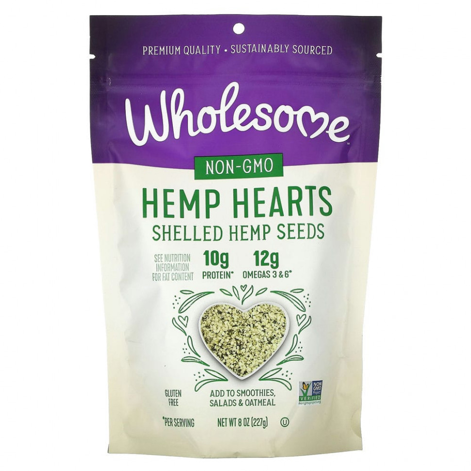 Wholesome Sweeteners, Hemp Hearts, семена конопли в скорлупе, 227 г (8 унций)