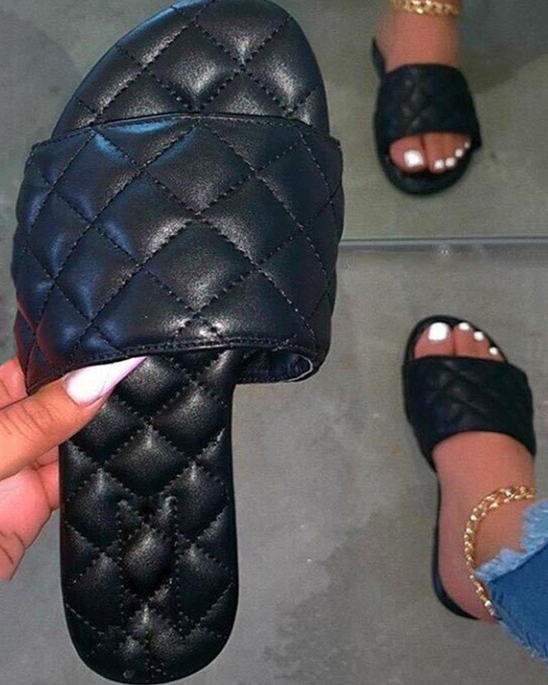 Quilted Open Toe Casual Slippers