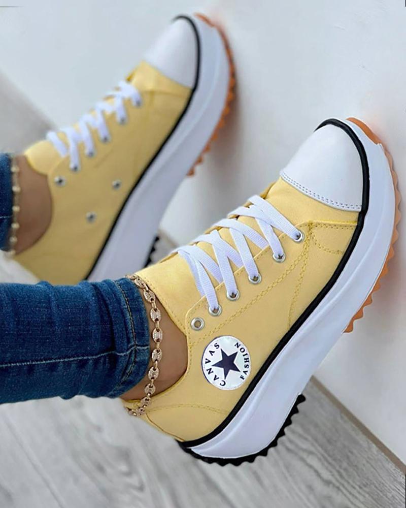 Eyelet Lace-up Flatform Canvas Shoes