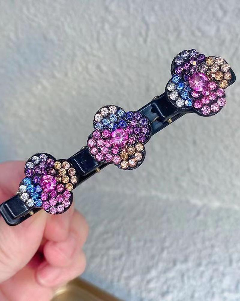 1pc Crystal Floral Pattern Braided Hairpin