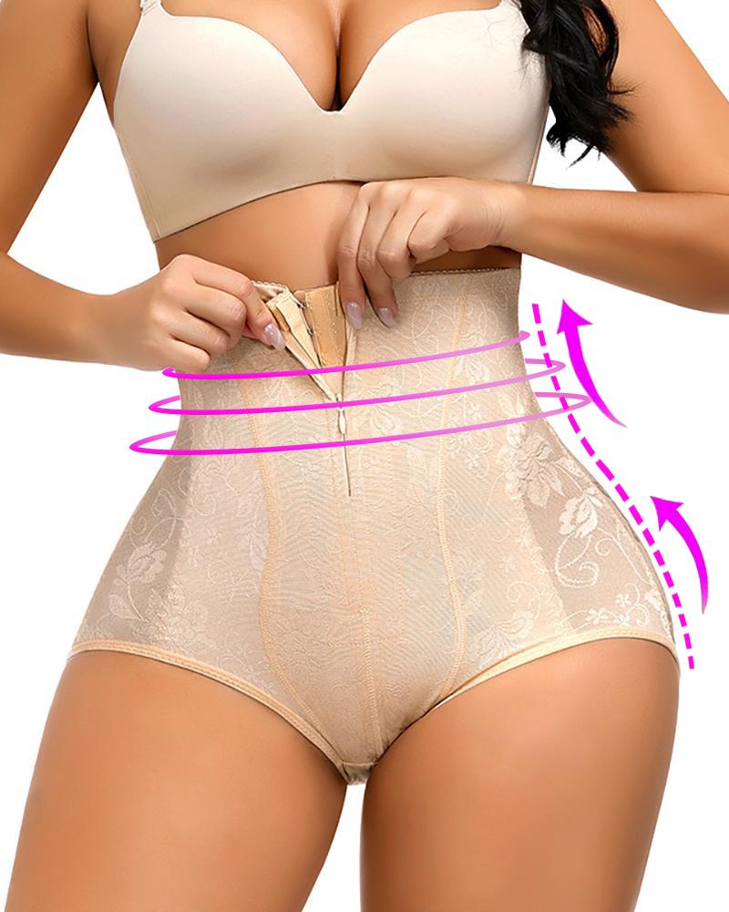 Zip Front Lace Tummy Control Body Shapewear Butt Lifter Slip Shorts