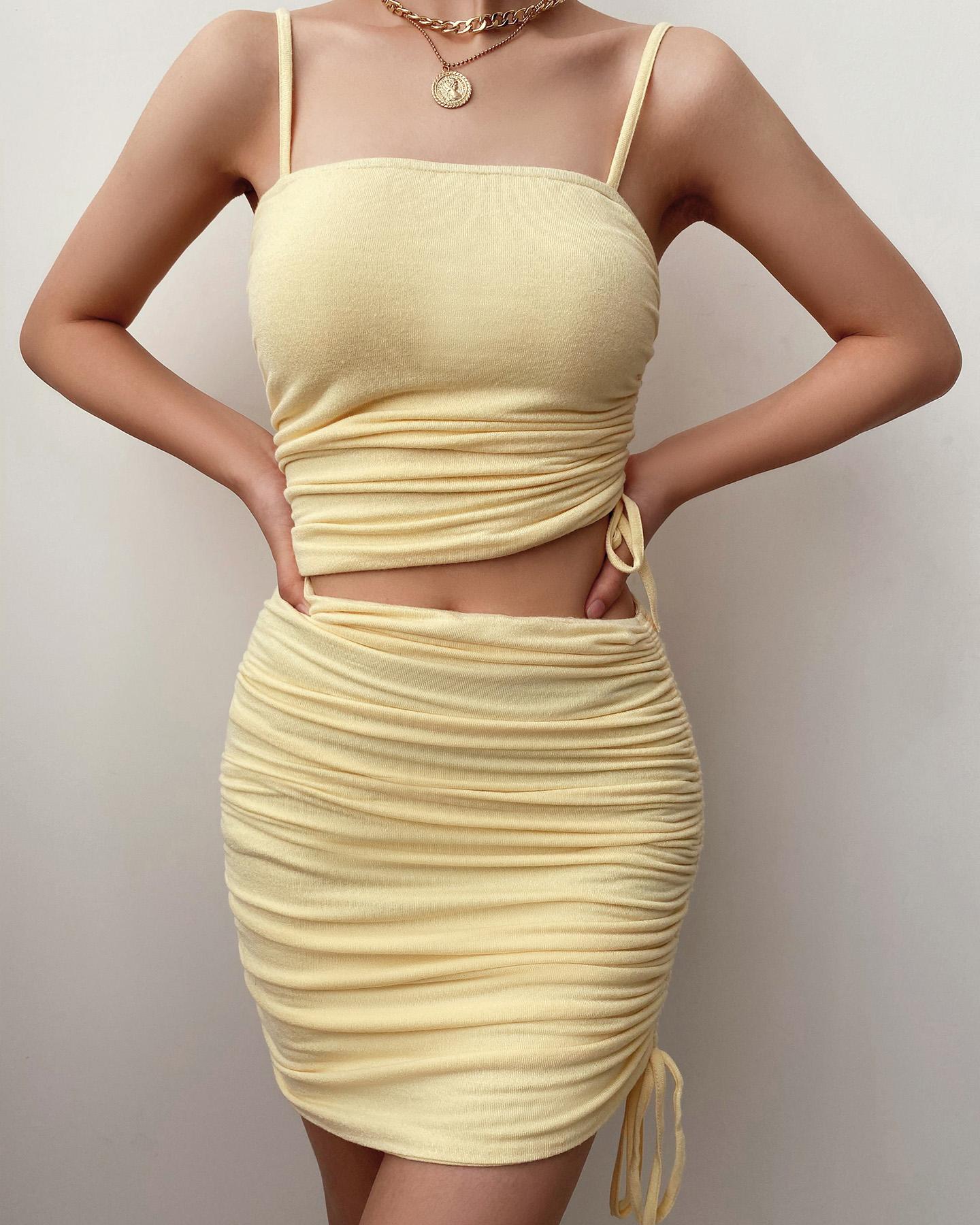 Bodycon Dresses Plain Drawstring Cutout Cami Bodycon Dress