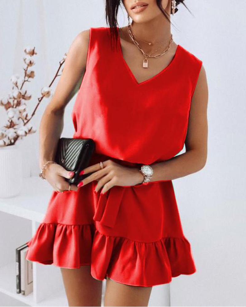 Casual Dresses Sleeveless Ruffle Hem Casual Dress