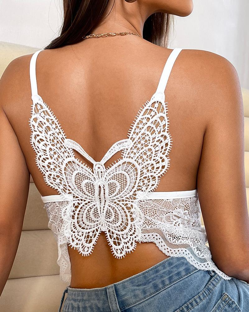 Butterfly Pattern Crochet Lace Cami Top