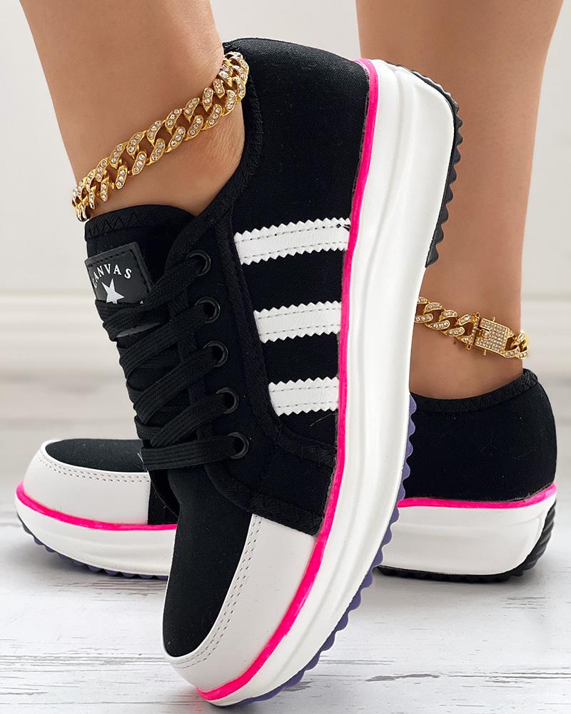 Lace-up Eyelet Colorblock Sneakers