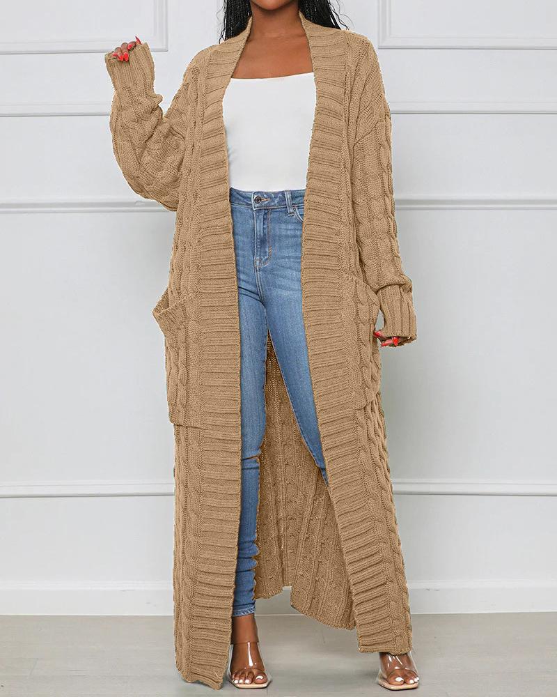 Pocket Design Cable Longline Knit Cardigan