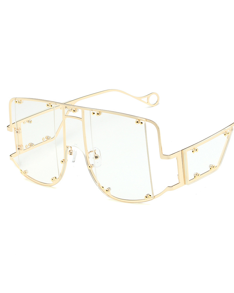 1Pair Studded Decor Flat Top Tinted Fashion Sunglasses