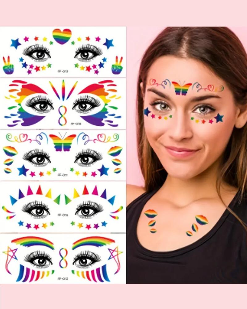 1sheet Pride Month Rainbow Stripe Graphic Waterproof Temporary Face Tattoo Stickers