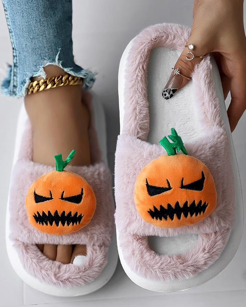 Halloween Pumpkin Pattern Fuzzy Slippers