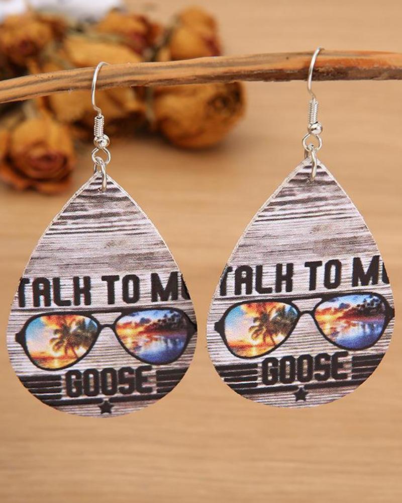 1Pair Coconut Tree Letter Print Waterdrop Hook Earrings