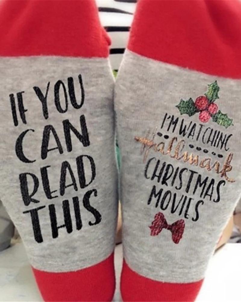 Christmas Letter Print Colorblock Socks